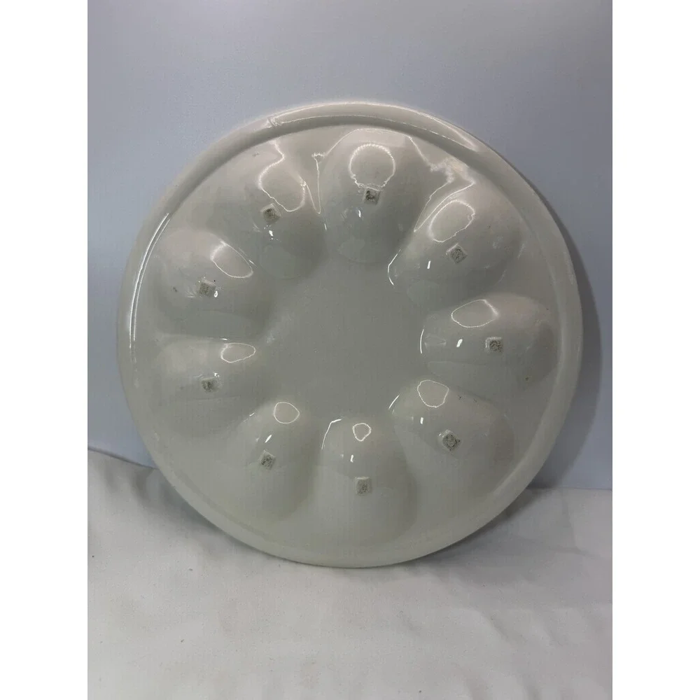 Happy Easter Egg White Ceramic Plate Holds 9 Eggs Vintage 10